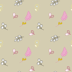 Seamless floral pattern. Flowers and leaves, folk style for textile, wallpaper and wrapping