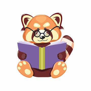 Cartoon animal holds a book in its paws, reads.