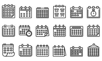 calendar icons set outline style