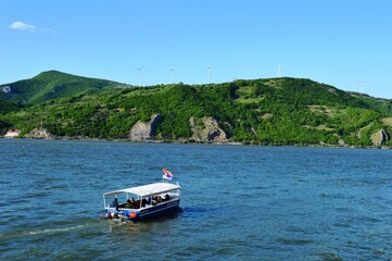 Fototapeta premium a boat for tourists on the Danube River in Serbia