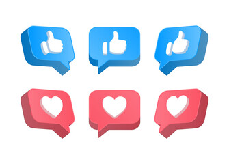 Social media notification icons in 3d speech bubbles like love icon