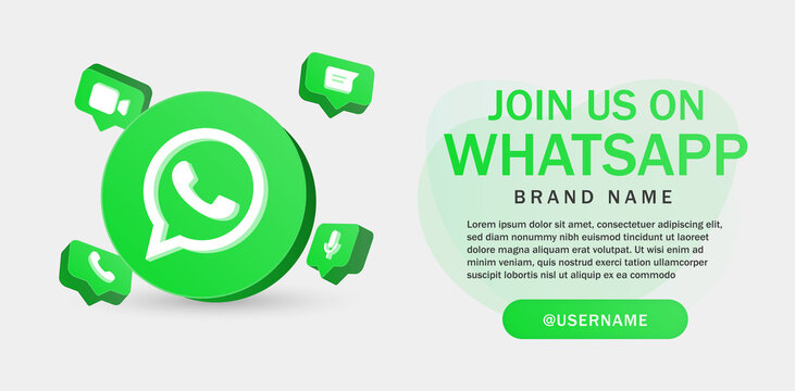 follow us on whatsapp for social media icons banner in 3d round circle notification icons chat message video call voice icon - join us on 3d whatsapp logo with  3d speech bubble and whatsapp icons
