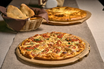 Assorted fresh bread and pizza