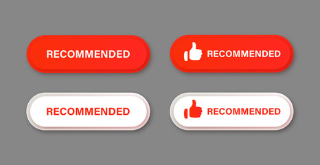 Recommended button With Thumbs up - recommend banner with like icon in red and white buttons