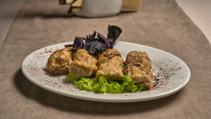 Fish lula kebab with herbs and basil