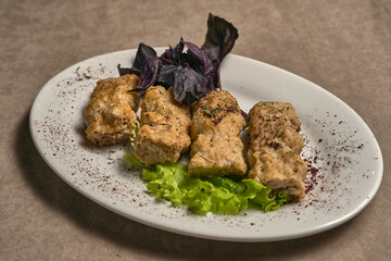Fish lula kebab with herbs and basil