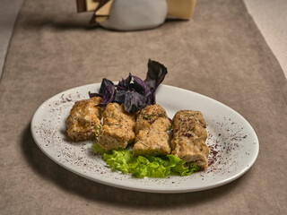 Fish lula kebab with herbs and basil