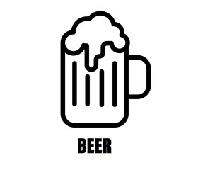 Glass of beer isolated vector illustration, minimal design. Alcohol drink glass. Classic foam cups menu design template for pubs and bars.
