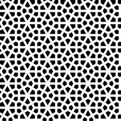 Vector seamless pattern. Repeating geometric tiles with hexagons and triangles. Black and white polygonal grid structure or lattice.