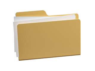 Yellow folder and white papers. Icon isolated on white background, 3D illustration.