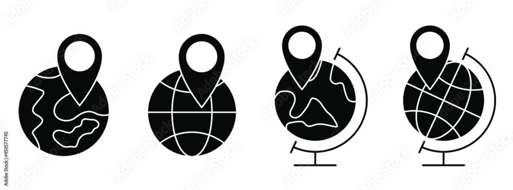Canvas Prints planet earth icon with location symbol. set of globe icons. vector illustration. location pin with g