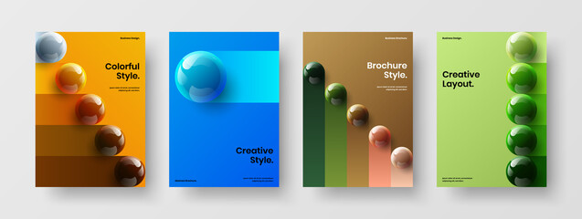 Colorful 3D spheres company identity illustration composition. Minimalistic annual report A4 design vector template collection.