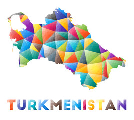 Turkmenistan - colorful low poly country shape. Multicolor geometric triangles. Modern trendy design. Vector illustration.