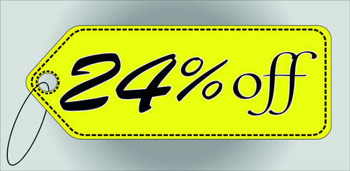 24 percent off yellow tag. 24% discount tag for offers and promotions