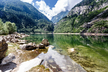Lake Antrona is a natural lake near the homonymous town, in the province of Verbano-Cusio-Ossola. Antrona Valley, Piedmont, Italy