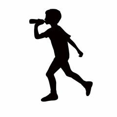 Fototapeta na wymiar a boy running and drinking water, silhouette vector