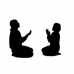 two girls praying, body silhouette vector
