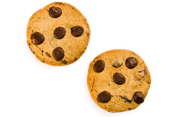 Chocolate cookies isolated on white background. Close-up Macro. Selective focus.