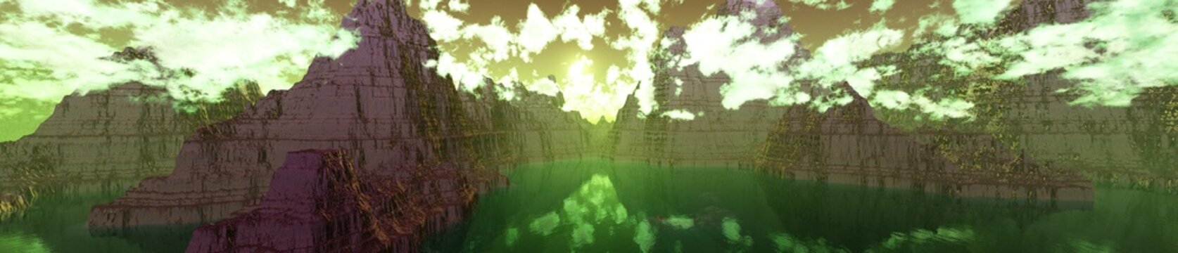 Alien landscape, martian landscape, glow on Mars, surface of another planet,, 3d rendering © ustas