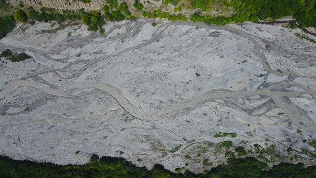Mountain Valley after Rock and Ice Slide. Aerial View