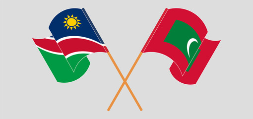 Crossed and waving flags of Namibia and Maldives