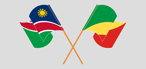 Crossed and waving flags of Namibia and Republic of the Congo