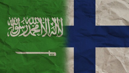 Finland and Saudi Arabia Flags Together, Crumpled Paper Effect Background 3D Illustration