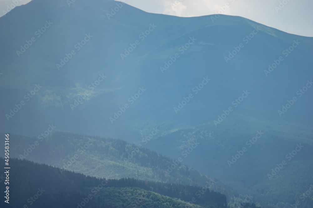 Canvas Prints carpathian mountains and forests in the haze on a summer day