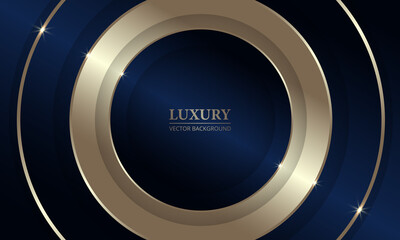 Luxury dark blue and gold 3d abstract geometric background with circles. Vector illustration.