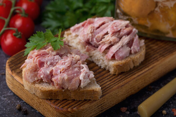 Turkey toast on wooden board