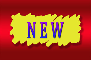 Illustration of the word new in red blue and yellow on red background