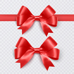 Set of Realistic red bows, Ribbon isolated on white background. Vector eps 10 illustration