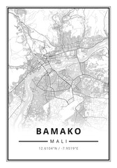 Street map art of Bamako city in Mali - Africa