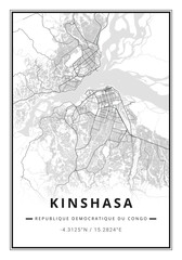 Obraz premium Street map art of Kinshasa city in Congo RDC - Africa