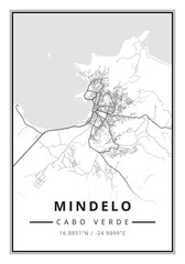 Street map art of Mindelo city in Cape Verde - Africa