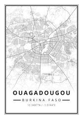 Street map art of Ouagadougou city in Burkina Faso - Africa