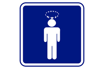 Illustration of a person with stars on his head from a blow he received on a blue background