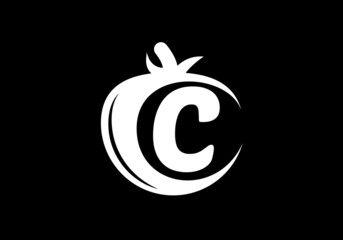 Initial C  monogram alphabet with tomato. Tomato logo design template. Font emblem. Modern vector logo for organic food business, and company identity