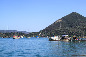 Bay with yachts on Lefkada island