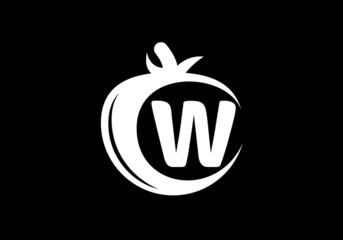 Initial W monogram alphabet with tomato. Tomato logo design template. Font emblem. Modern vector logo for organic food business, and company identity