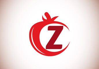 Initial Z monogram alphabet with tomato. Tomato logo design template. Font emblem. Modern vector logo for organic food business, and company identity
