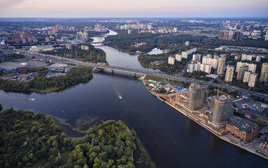 Aerial of townscape with the river in the center