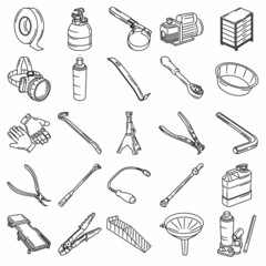 Mechanical Activity and Equipment Device Hand Drawn Icon Set Vector.