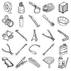Mechanical Activity and Equipment Device Hand Drawn Icon Set Vector.