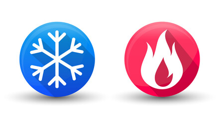 Vector illustration modern 3D hot and cold icon set with flame and snowflake