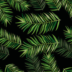 Hand drawn green watercolor leaves seamless pattern design