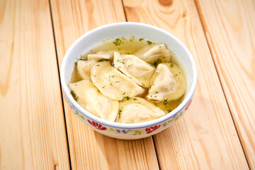 Homemade russian dumplings with meat