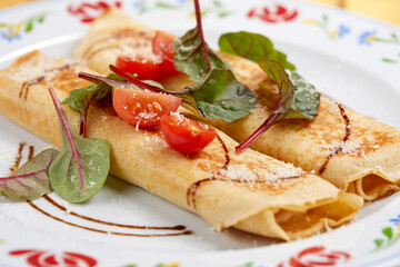 rolled pancakes stuffed ham and cheese