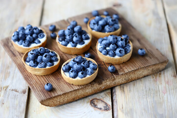 Blueberry tartlets. Healthy summer dessert with berries.