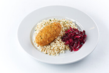 cutlet with salad and grains